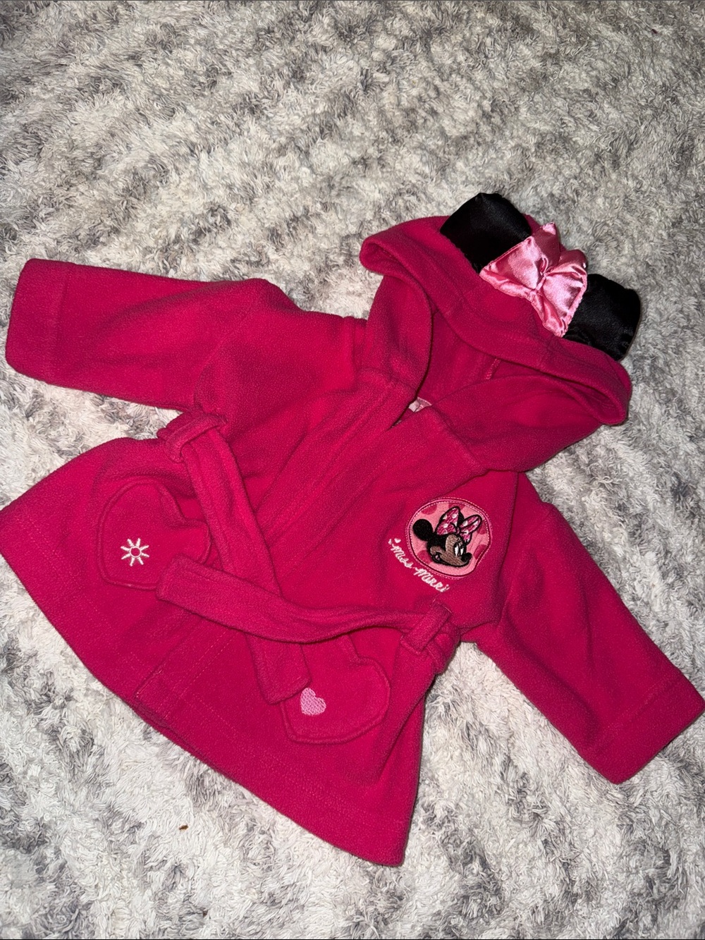 3-6m vintage Disney Hot Pink Minnie Mouse Hooded Coat with Ears and Bow